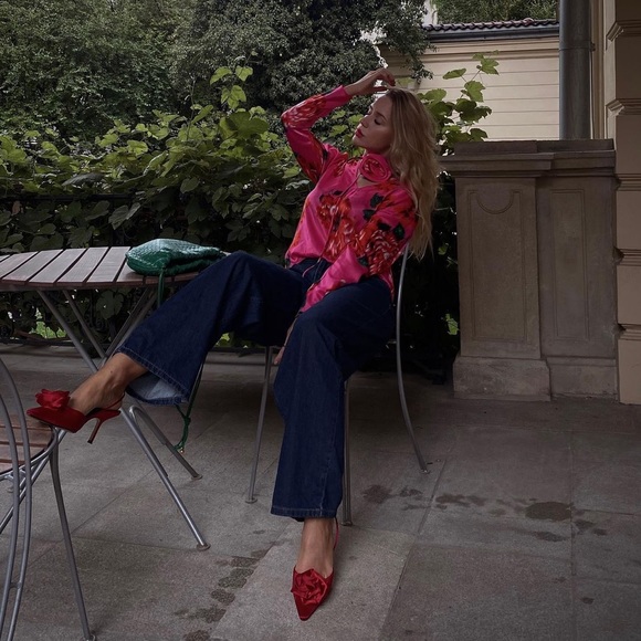 Zara Red Flower Slingbacks - Picture 4 of 16